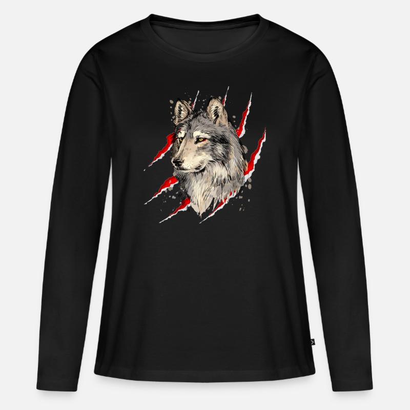 Wolf - Frauen Premium Bio Langarmshirt - Schwarz