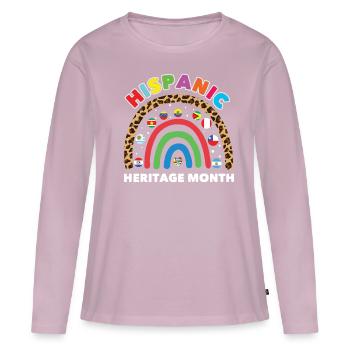 Arc-en-ciel Espagne Drapeaux Mois du patrimoine hispanique - T-shirt manches longues Premium bio Femme - rose poudré - Devant - Julia (174cm)
