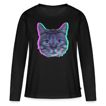 Tête de chat - Rétro - T-shirt manches longues Premium bio Femme - noir - Devant - Julia (174cm)