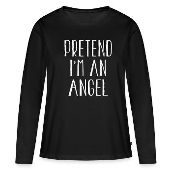 Drôle de faire semblant que je suis un costume d’ange pour Halloween - T-shirt manches longues Premium bio Femme - noir - Devant - Julia (174cm)