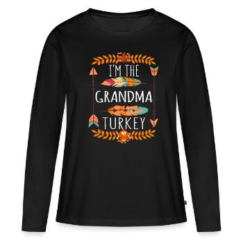 La Grand-Mère Turquie Journée 2022 Joyeux Thanksgiving - T-shirt manches longues Premium bio Femme - noir - Devant - Julia (174cm)