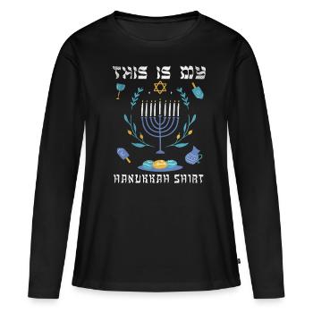Juif de Noël juif Cet ornement de Hanoukka - T-shirt manches longues Premium bio Femme - noir - Devant - Julia (174cm)