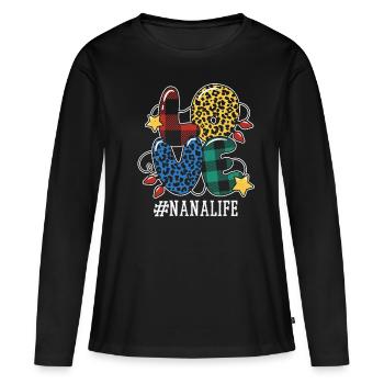 Modèle Grand-maman Maman Famille Amour Noël - T-shirt manches longues Premium bio Femme - noir - Devant - Julia (174cm)