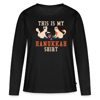 Chats Juifs de Noël Juif ce mon Hanoukka - T-shirt manches longues Premium bio Femme - noir - Devant - Julia (174cm)