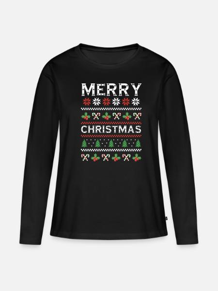 Neige moche Joyeux décembre Vacances Moche Noël - T-shirt manches longues Premium bio Femme - noir