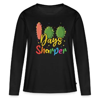 Cactus Student Joyeux 100e jour 100 jours d’école - T-shirt manches longues Premium bio Femme - noir - Devant - Julia (174cm)