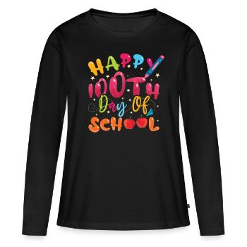 Joyeux 100e jour coloré 100 jours d’école - T-shirt manches longues Premium bio Femme - noir - Devant - Julia (174cm)