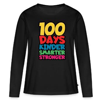 Kinder Smarter Strong 100e jour 100 jours d’école - T-shirt manches longues Premium bio Femme - noir - Devant - Julia (174cm)