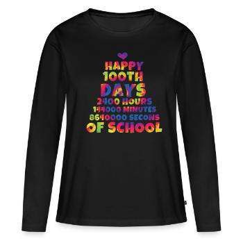 Joyeux 100e jour Tie Dye Color 100 jours d’école - T-shirt manches longues Premium bio Femme - noir - Devant - Julia (174cm)