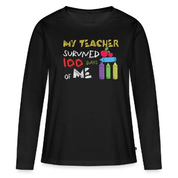 Un enseignant heureux du 100e jour survit à 100 jours d’école - T-shirt manches longues Premium bio Femme - noir - Devant - Julia (174cm)