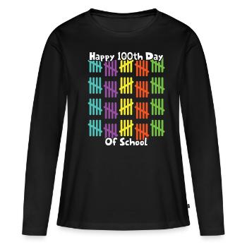 100e jour d’école Joyeux 100 jours d’école - T-shirt manches longues Premium bio Femme - noir - Devant - Julia (174cm)