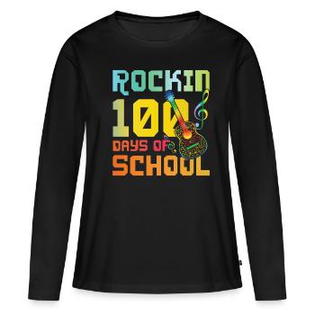 100e jour de guitare à bascule 100 jours d’école - T-shirt manches longues Premium bio Femme - noir - Devant - Julia (174cm)