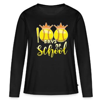 100e jour de baseball softball 100 jours d’école - T-shirt manches longues Premium bio Femme - noir - Devant - Julia (174cm)