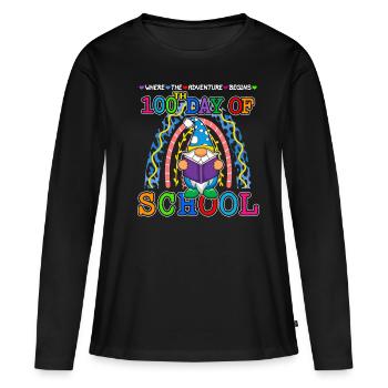 Aventure Gnome Joyeux 100e jour 100 jours d’école - T-shirt manches longues Premium bio Femme - noir - Devant - Julia (174cm)