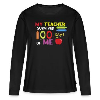Drôle d’enseignant du 100e jour survit à 100 jours d’école - T-shirt manches longues Premium bio Femme - noir - Devant - Julia (174cm)