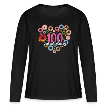 100e jour Sweet Day Joyeux 100 jours d’école - T-shirt manches longues Premium bio Femme - noir - Devant - Julia (174cm)