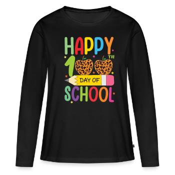 100e jour crayon léopard joyeux 100 jours d’école - T-shirt manches longues Premium bio Femme - noir - Devant - Julia (174cm)