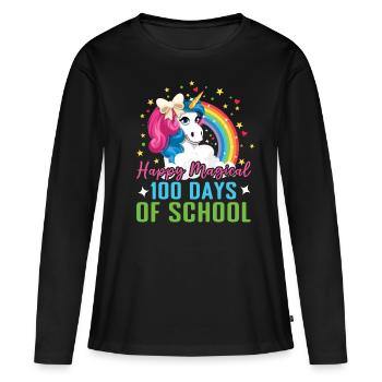 100e jour licorne joyeux magique 100 jour d’école - T-shirt manches longues Premium bio Femme - noir - Devant - Julia (174cm)