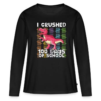 École 100e jour Dinosaur Crush 100 jours d’école - T-shirt manches longues Premium bio Femme - noir - Devant - Julia (174cm)