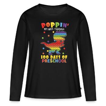 100e jour Pop Préscolaire Dinosaure 100 Jour D’école - T-shirt manches longues Premium bio Femme - noir - Devant - Julia (174cm)