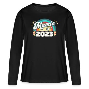 Annonce Grossesse 2023 - Future Mamie 2023 - T-shirt manches longues Premium bio Femme - noir - Devant - Julia (174cm)