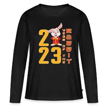 Lapin du Nouvel An chinois Nouvel An chinois 2023 - T-shirt manches longues Premium bio Femme - noir - Devant - Julia (174cm)