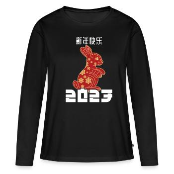 Nouvel An chinois Lapin Nouvel An chinois 2023 - T-shirt manches longues Premium bio Femme - noir - Devant - Julia (174cm)