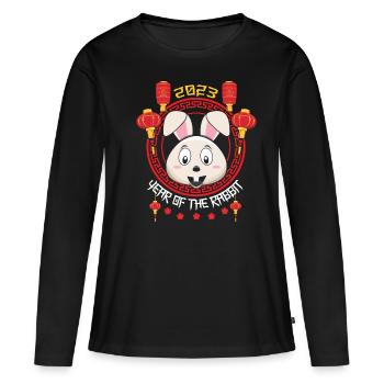 Lapin Hello Bienvenue 2023 Bonne année chinoise - T-shirt manches longues Premium bio Femme - noir - Devant - Julia (174cm)