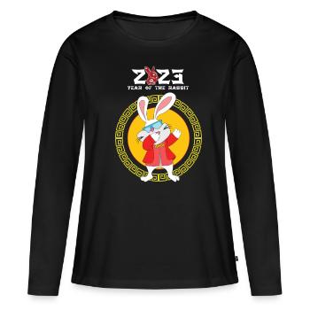 Joyeux Nouvel An chinois Dab Rabbit 2023 Nouvel An - T-shirt manches longues Premium bio Femme - noir - Devant - Julia (174cm)