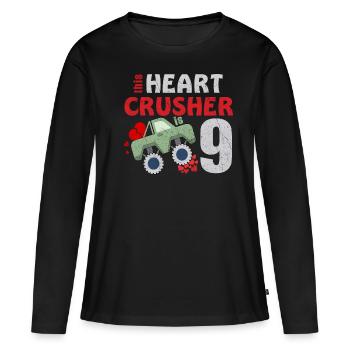 Crusher Heart Is 9 Birth Truck Valentines Day - Women's Premium Organic Long Sleeve Shirt - black - Front - Julia (174cm)