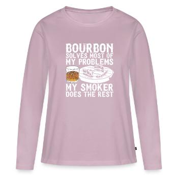 Whisky grillé fumoir bourbon - T-shirt manches longues Premium bio Femme - rose poudré - Devant - Julia (174cm)