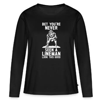 Lineman Joueur de football Offensive Défense - T-shirt manches longues Premium bio Femme - noir - Devant - Julia (174cm)