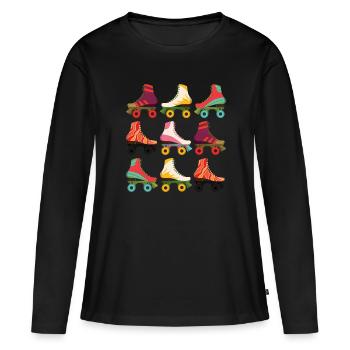 Rollschuhe - Frauen Premium Bio Langarmshirt - Schwarz - Vorne - Julia (174cm)
