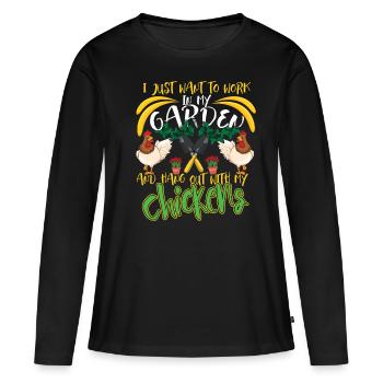 Work In Garden Chickens Farm Garden Hobby Gardener - Women's Premium Organic Long Sleeve Shirt - black - Front - Julia (174cm)
