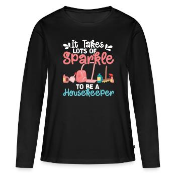 Ménage - T-shirt manches longues Premium bio Femme - noir - Devant - Julia (174cm)