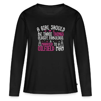 Champ pétrolifère - T-shirt manches longues Premium bio Femme - noir - Devant - Julia (174cm)