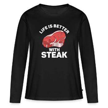 Steak - Women's Premium Organic Long Sleeve Shirt - black - Front - Julia (174cm)