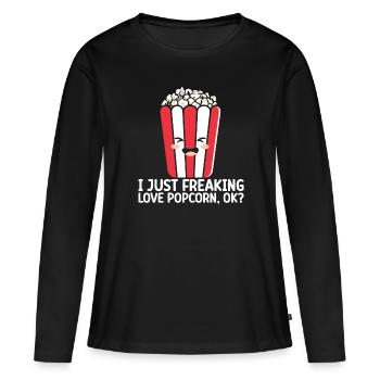 Popcorn - Frauen Premium Bio Langarmshirt - Schwarz - Vorne - Julia (174cm)