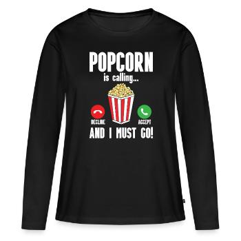 Popcorn - Frauen Premium Bio Langarmshirt - Schwarz - Vorne - Julia (174cm)