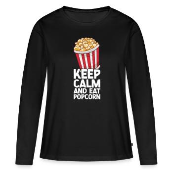 Popcorn - Frauen Premium Bio Langarmshirt - Schwarz - Vorne - Julia (174cm)