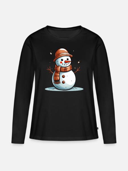Schneemann mit braunem Schal - Frauen Premium Bio Langarmshirt - Schwarz
