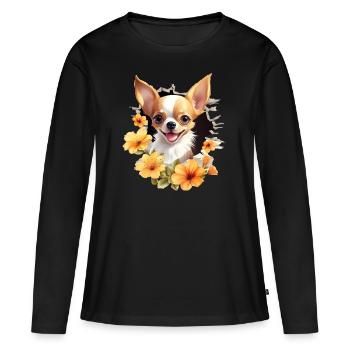 Chihuahua mignon - T-shirt manches longues Premium bio Femme - noir - Devant - Julia (174cm)
