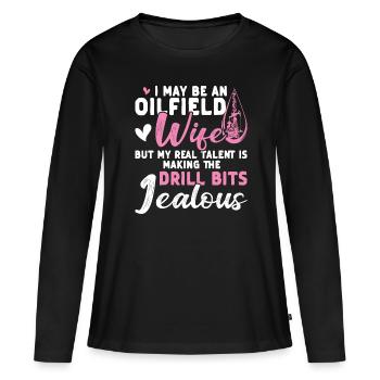 Travailleur pétrolier Rig Roughneck Oilfield Woman - T-shirt manches longues Premium bio Femme - noir - Devant - Julia (174cm)