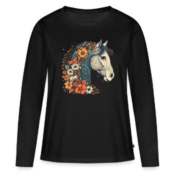 Cavalier Cheval Portrait Western Cowboy - T-shirt manches longues Premium bio Femme - noir - Devant - Julia (174cm)
