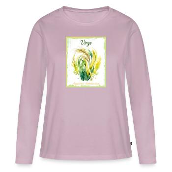 Signes du zodiaque à l’aquarelle : Vierge la moissonneur - T-shirt manches longues Premium bio Femme - rose poudré - Devant - Julia (174cm)