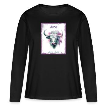 Signes du zodiaque à l’aquarelle : Taureau le taureau - T-shirt manches longues Premium bio Femme - noir - Devant - Julia (174cm)