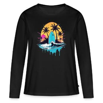 surf plage palmier soleil vacances - T-shirt manches longues Premium bio Femme - noir - Devant - Julia (174cm)