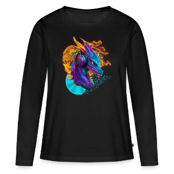 Notes de DJ Dragon avec Headphone Fire Vinylrecord - T-shirt manches longues Premium bio Femme - noir - Devant - Julia (174cm)