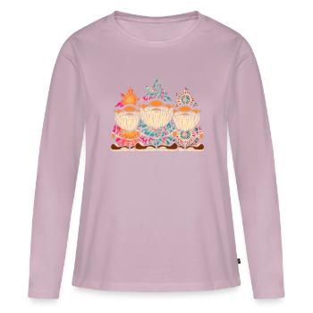 Trois Gnomes Hippies Groovy Bandage Dye Gnomies - T-shirt manches longues Premium bio Femme - rose poudré - Devant - Julia (174cm)
