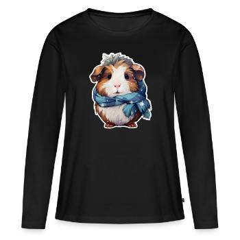 Meerschweinchen mit Schal - Frauen Premium Bio Langarmshirt - Schwarz - Vorne - Julia (174cm)